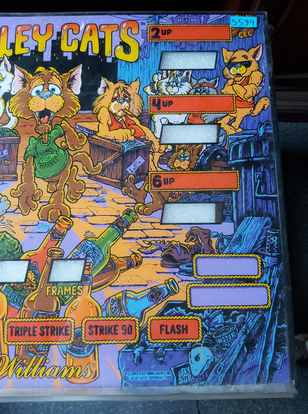 WILLIAMS ALLEY CATS Arcade Machine Game Plexiglass Marquee Graphic